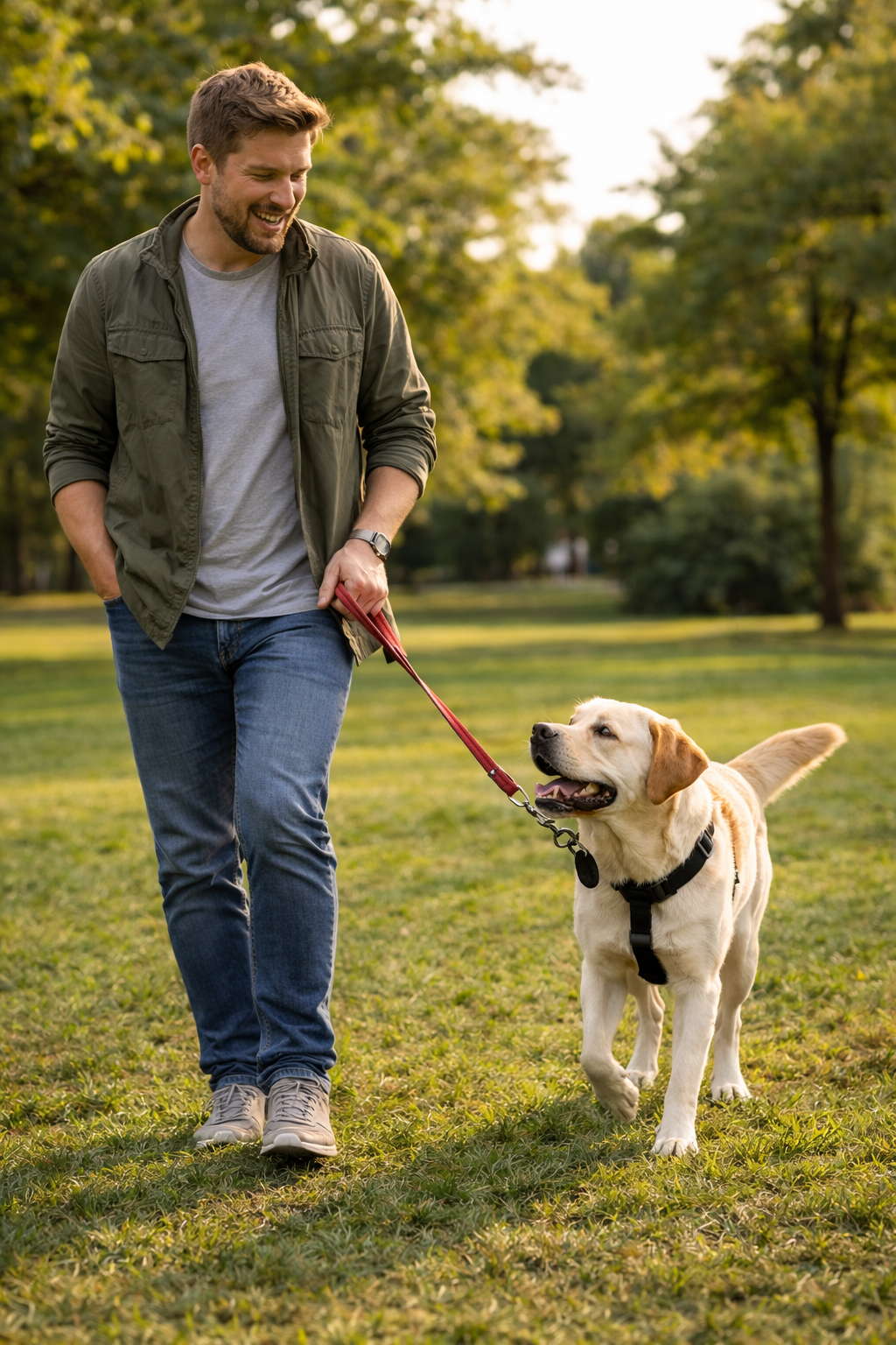 Perro tranquilo paseando